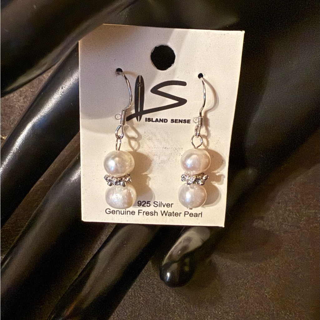 White Freshwater Pearl Earrings By Island Sense (.925 Silver)